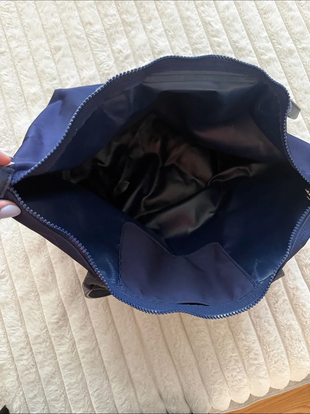 Longchamp Navy Nylon Tote with Leather Trim - Picture 3 of 3